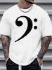 Unisex O Neck Tee Bass Clef Music Note Minimal Print Cotton Short Sleeve Loose Summer Breathable Daily Casual Basic Wear Top