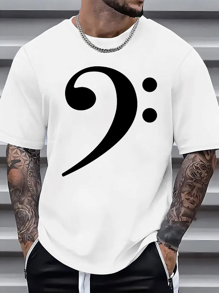Unisex O Neck Tee Bass Clef Music Note Minimal Print Cotton Short Sleeve Loose Summer Breathable Daily Casual Basic Wear Top