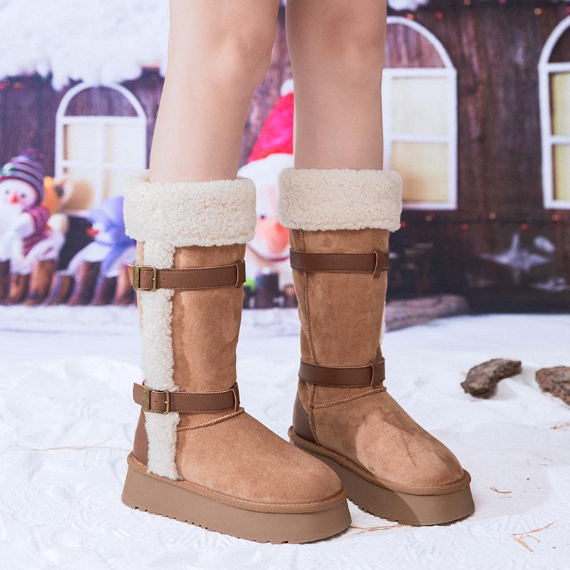 Winter neue Schneestiefel mit dicker Sohle Damen 2025 Leder lässig Outdoor Samt erhöhende Stiefel Oberbekleidung warme Damenstiefel