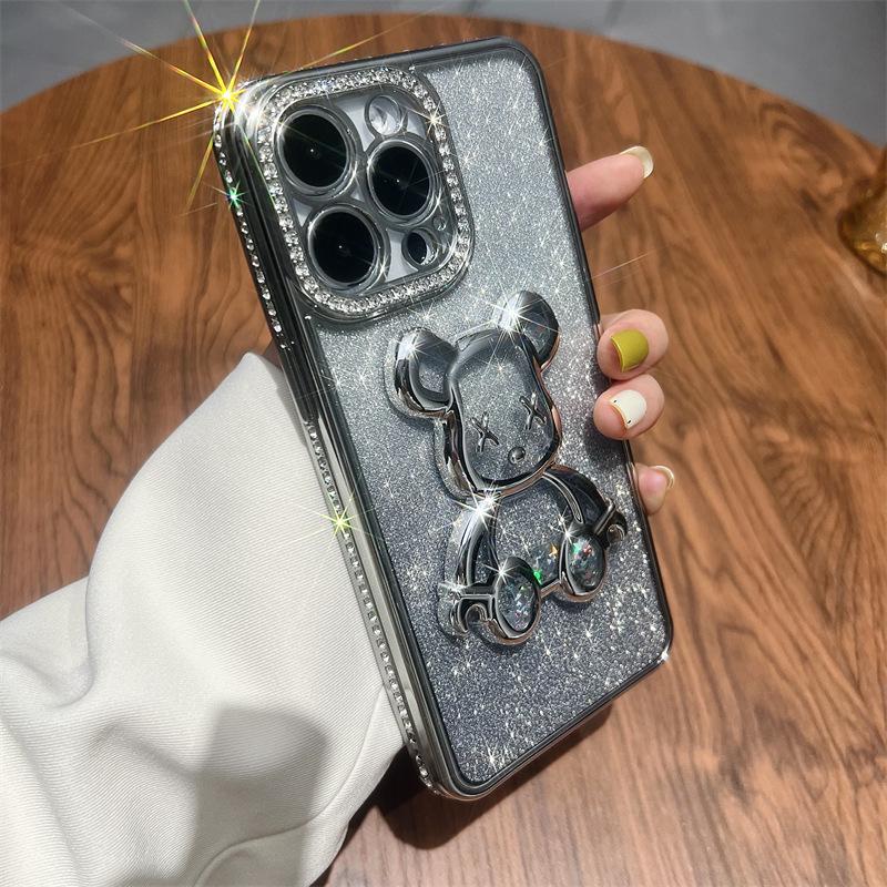 Quicksand glitter electroplating violent bear for iPhone16 mobile phone case 15 rhinestone gradual change 13 Apple 13 transparent case