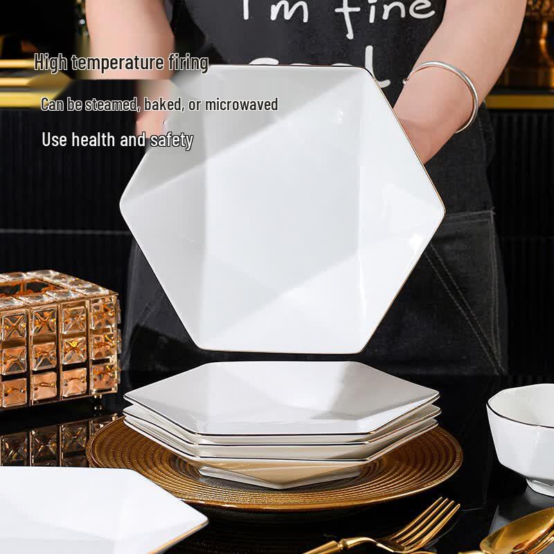 Minimalist Gold Rim Diamond Ceramic Dinnerware Set