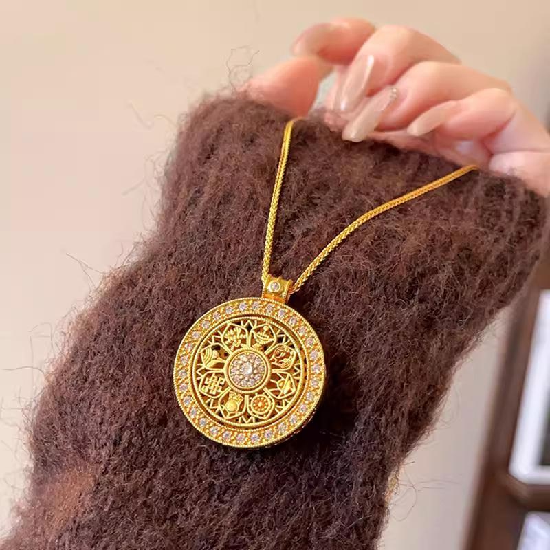 Aishang New Chinese Style Fortune Compass Pendant Sweater Necklace for Women, Light Luxury, Elegant, Vintage, Direct Sale