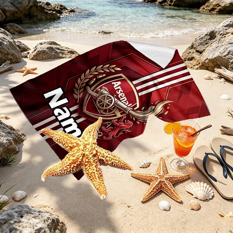 Custom Name Personalized Arsenal F.C Print Beach Towel, for Trip Camping Beach Party Home Decor, Birthday Gift for Family & Friends