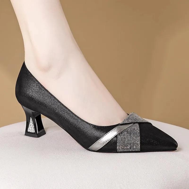 Damskie Urocze Słodkie Granatowe Wysokiej Jakości Kwiatowe Kryształowe Wygodne Czółenka Pani Moda Bordowe Buty na Obcasie Sapatos Femininas