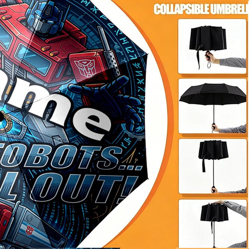 Custom Name Personalized Transformers Print Umbrella, Auto Open Close, 8‑Rib Sturdy Frame, Commute Camping Hiking Use, Birthday Gift
