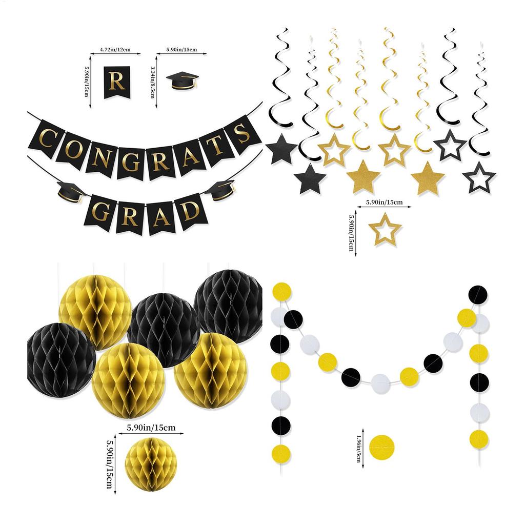 Graduation Banner Graduate Sign Set Paper Stars Balls Happy Graduation Banner For College High School University Door Ceiling