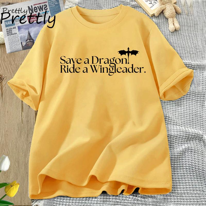 Save A Dragon Ride A Wingleader Tshirt Fourth Wing T-shirt Harajuku Basgiath War Graphic T Shirts Cotton Tees Woman Clothing