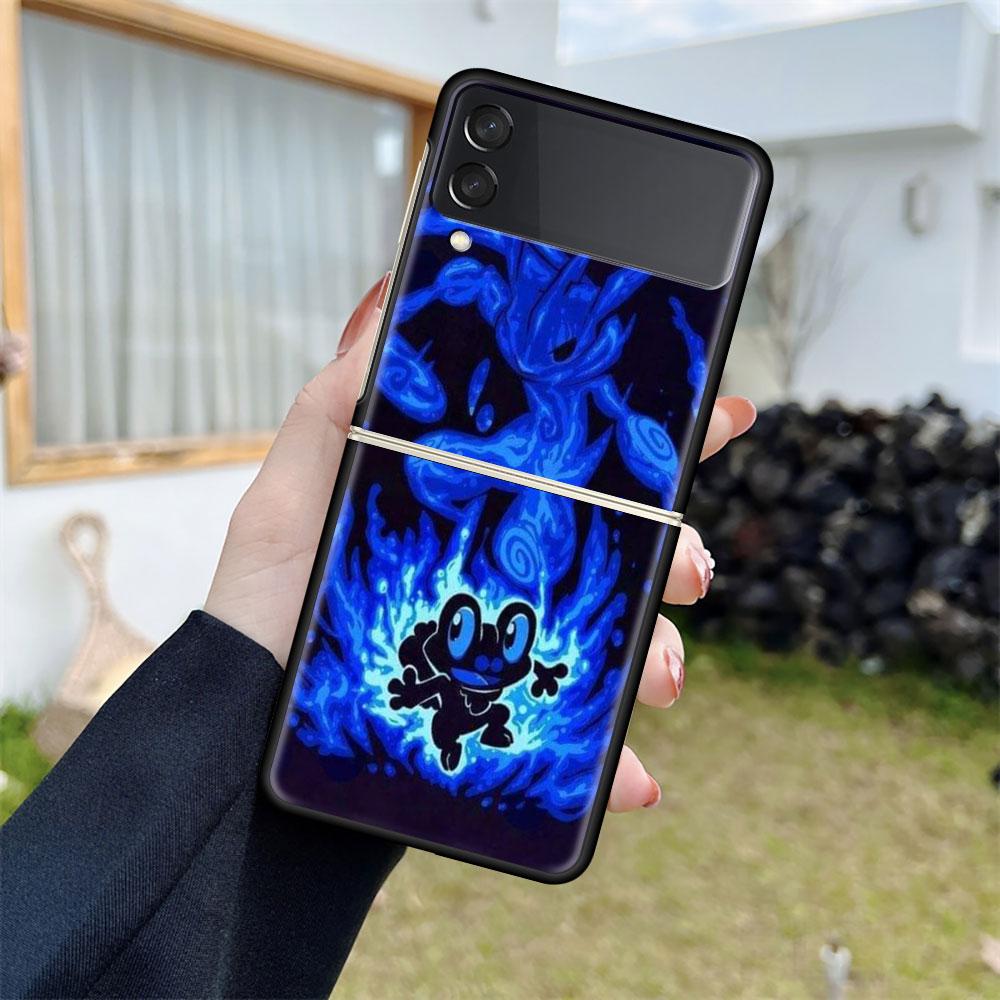 Pokemon Cool Pikachu For Samsung Galaxy Z Flip 3 5G Phone Case ZFlip3 Black Hard Cover Anti-fall Protective Shell Luxury Funda