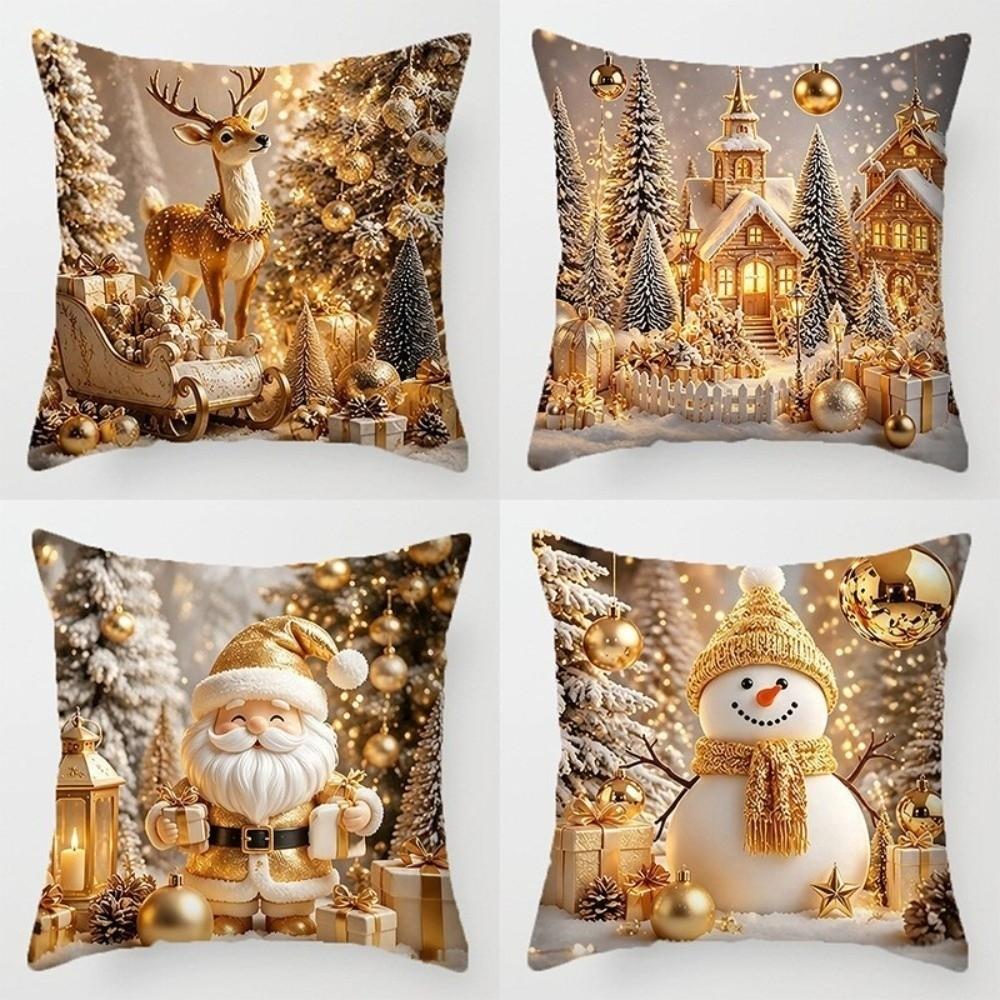 4PCS Elk Throw Cushion Case New Year Xmas Pillowslip Home Decor Santa Pillow Cover Sofa