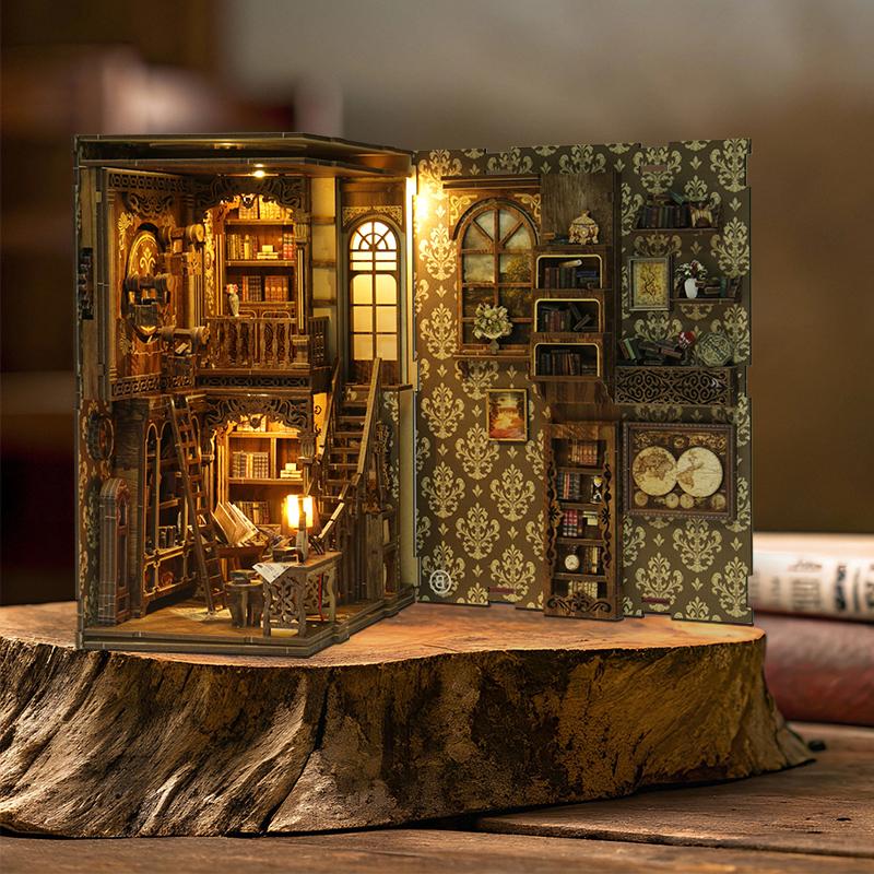 DIY Wooden Book Nook Insert Kit Doll Houses Building Toys Bookends Bookshelf Decor DollHouses Toys For Kids Xmas Gifts