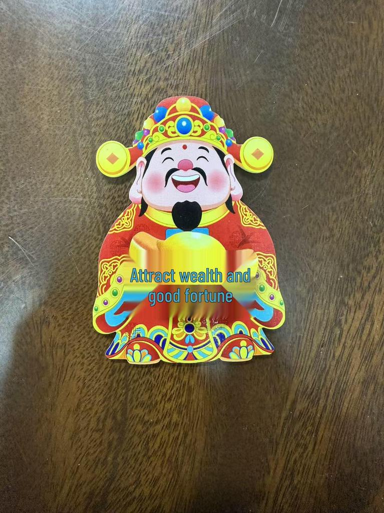 Prosperity God Magnetic Sticker: Wealth and Blessings Waving Ornament