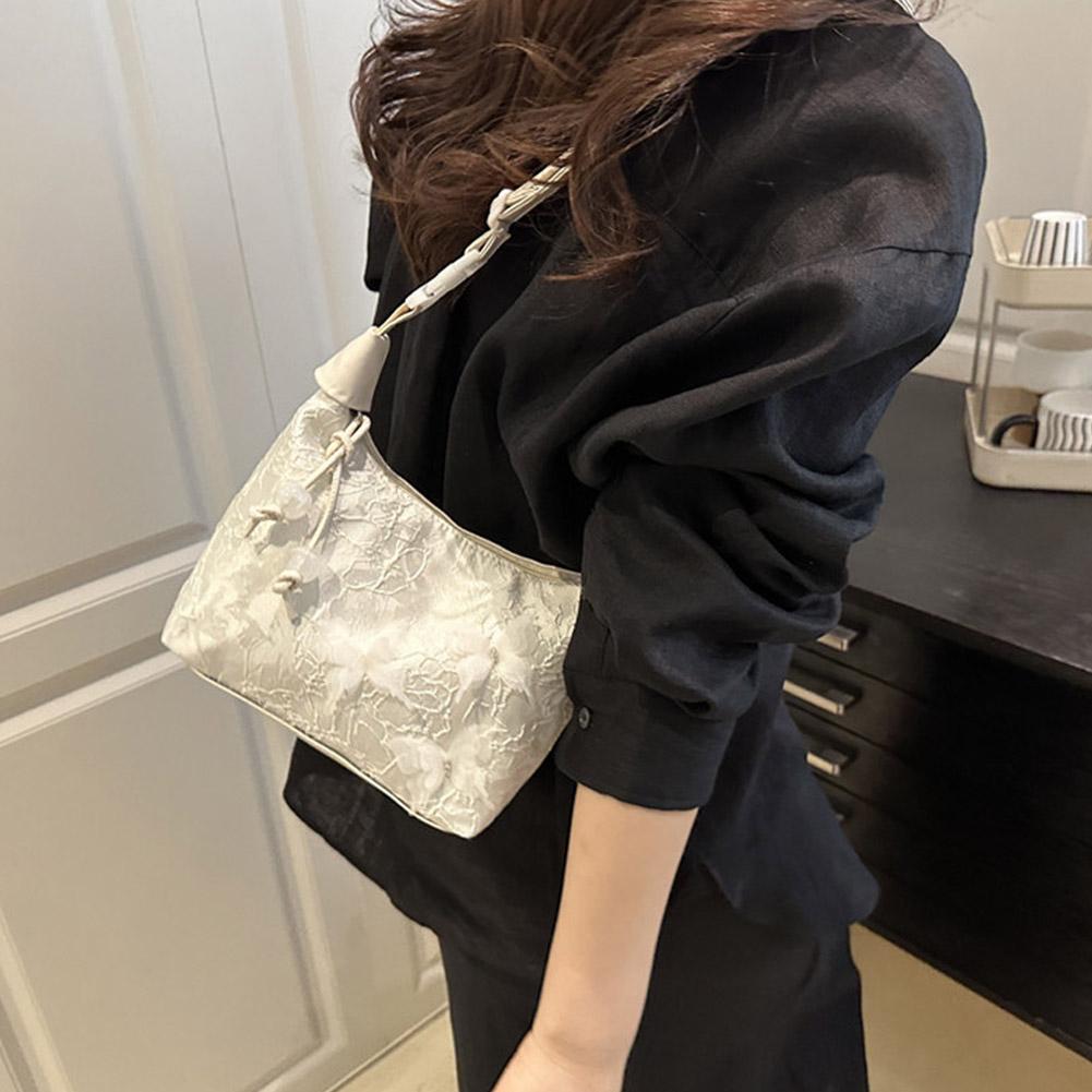 Embroidered Mesh bow Shoulder Bag Sweet Handbag Large Capacity Crossbody Bag Chinese Style Small Bucket Handbag for Women Girl