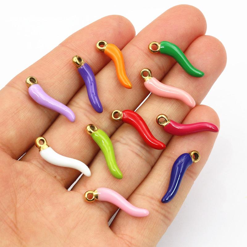10pcs Stainless Steel Chili Pepper Pendant Charms Enamel Plant DIY Jewelry Making Accessories for Earrings Necklace Bracelet