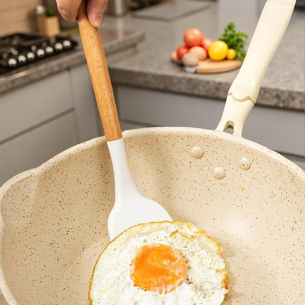 Non-Stick Silicone Spatula with Anti-Scalding Wooden Handle - High-Temperature Resistant Cooking Utensil