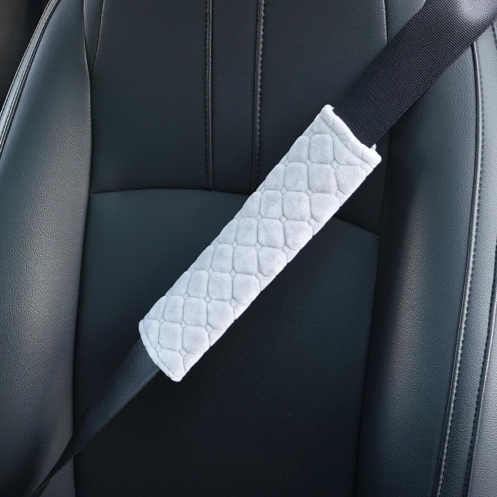 Car Safety Belt Shoulder Protector Cover Universal Magic Tape Short Plush Solid Printing Shoulder Pad Car Seat Belt Accessories