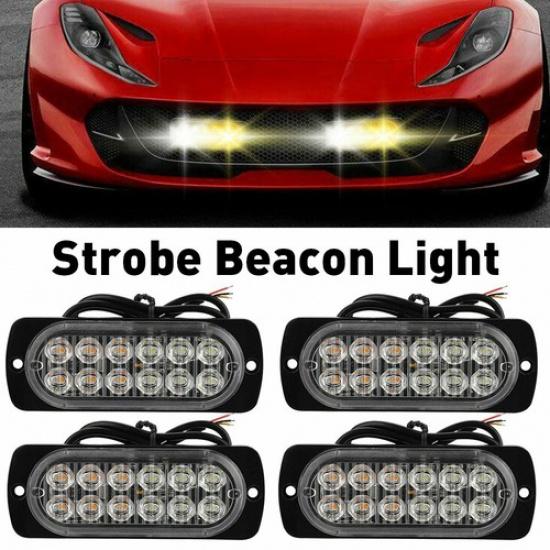 4x 12-LED Strobe Vehicles Lamps Surface Mount Flashing Lights For Truck Pickup A
