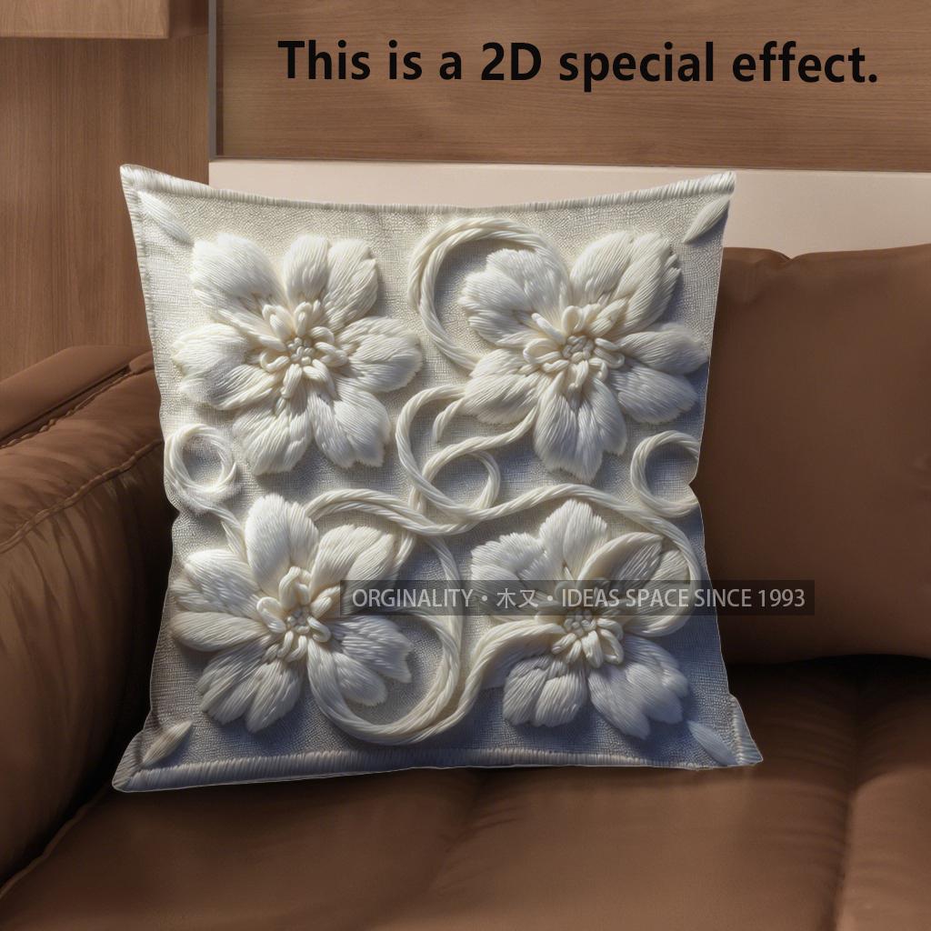 2D Floral Embroidered Pillow Covers With 3D Effect Pattern Cushion Cover Suitable For Sofa Bedroom Car Pillow Cover