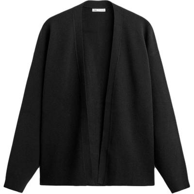 Lockere Strickjacke mit offenem Kragen und langen Ärmeln für Herren, Cardigans, Schwarz 9598370-800