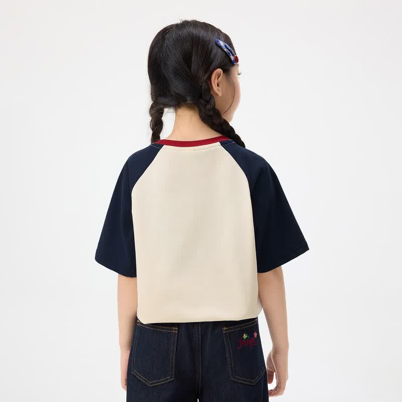 Girls' Cartoon Print Round Neck Cotton T-Shirt