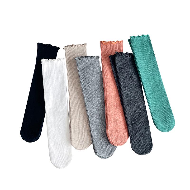 Chaussettes Mi-Mollet Couleur Unie pour Filles - Automne/Hiver Polaire, Brossées, Épaissies, Élastiques, Chaussettes Étudiant Colorées