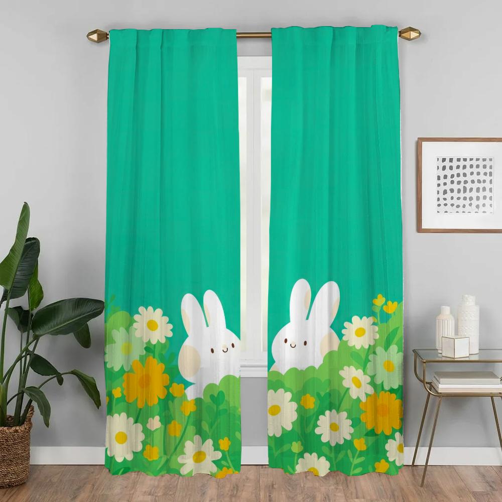Colorful Bunny Curtains for Living Room Curtain Shades Halloween Decoration Partition Home Interior Curtains 2 Pieces Kitchen