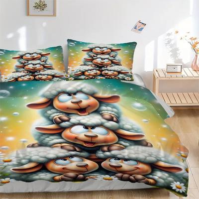 3pcs Anime Sheep Bedding Set - Includes One Quilt Cover and Two Pillowcases (No Core) - Polyester Fabric, Perfect for Bedroom and Guest Room