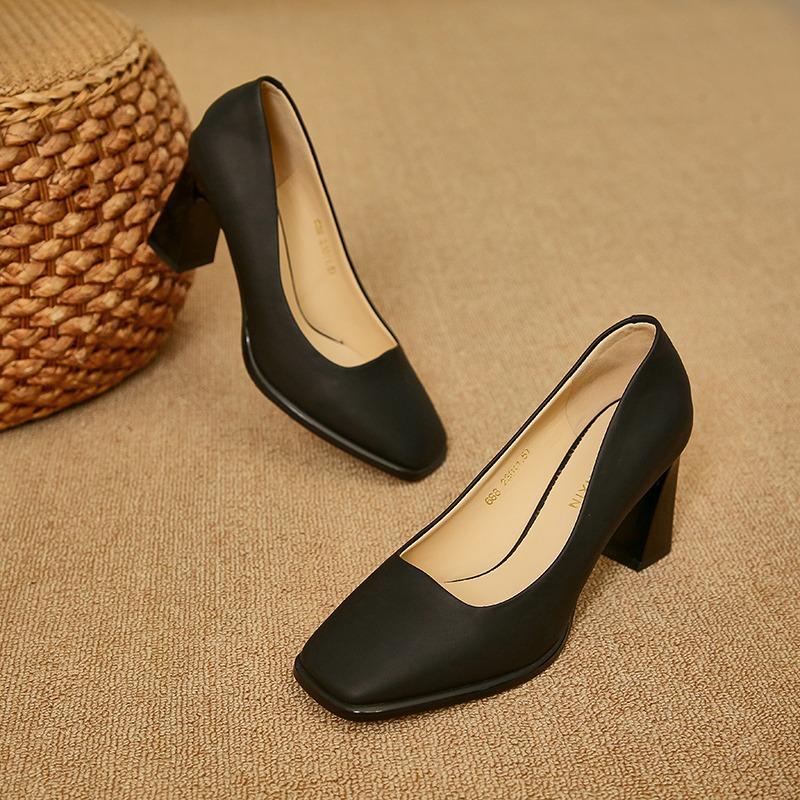 Fashion 2025 New Spring Women's Luxury Shoes Fashion Pointed Toe French Style Thick Heel Shoes Female Professional Elegant High Heels