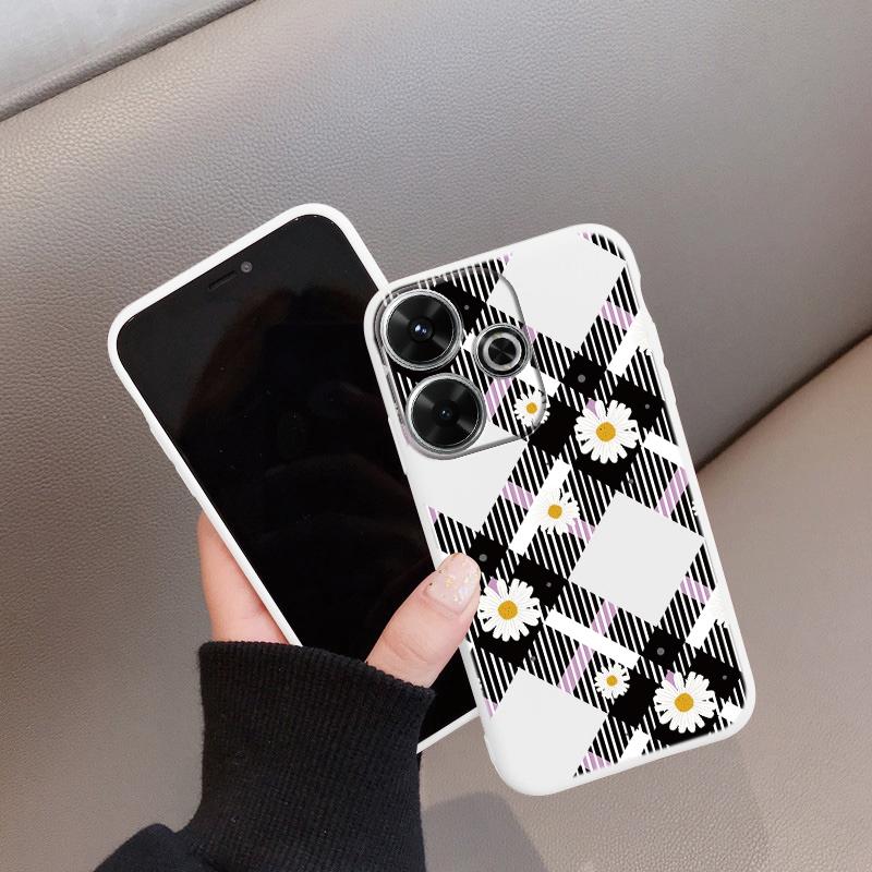 

М який силіконовий чохол із квадратною квіткою для Samsung A55 M35 S24 Xiaomi Redmi Note 13 Pro 14 Poco C65 iPhone Huawei Honor 200 Протиударний чохол з камерою Realme Realme 12 5G білий