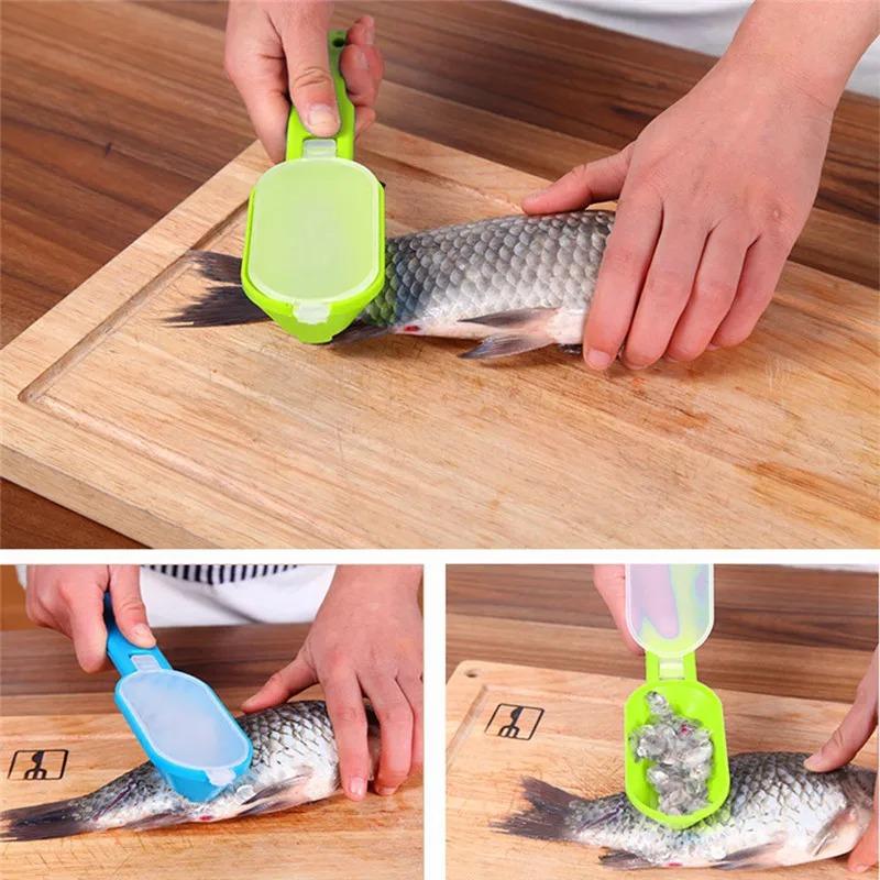 Hausküche Fischschuppenschaber Fischputzwerkzeug Schuppenschabgerät mit Abdeckung Langlebiger Fischschuppenschäler Fischhautbürste