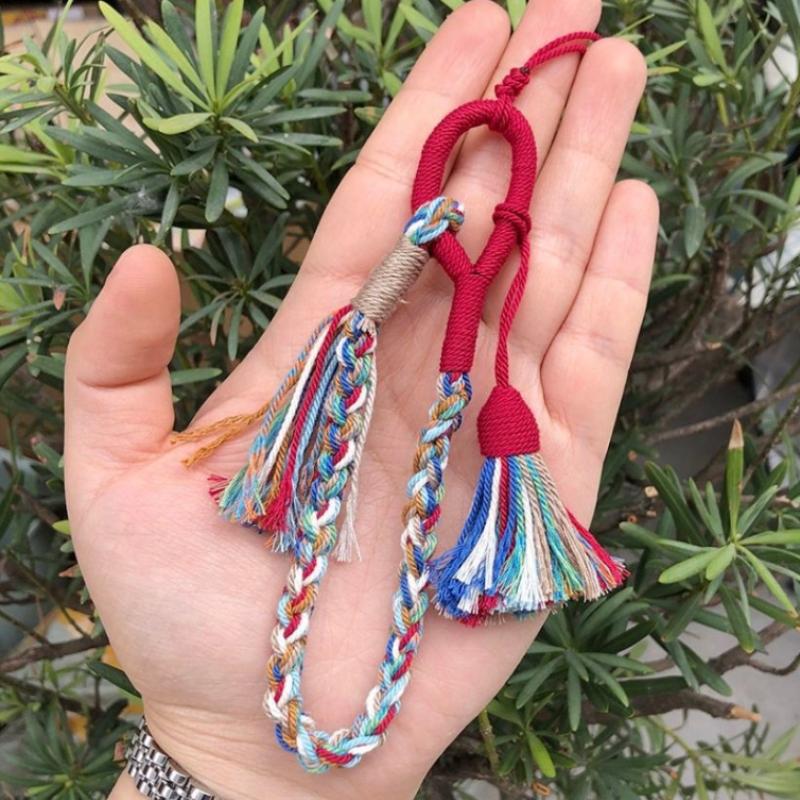 Handmade Braided Cotton Lanyard Bohemian Style Colorful Tassels Fashion Accessory for Phone Keychain Bag Decoration