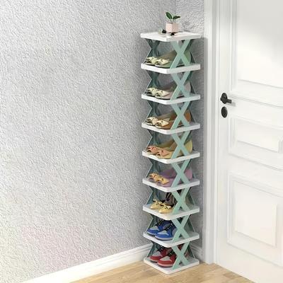 9-Tier Narrow Space Saving Free Standing Shoe Rack - Vertical Plastic Shoe Organizer with Closet and Hallway Storage Shelf - Easy Assembly