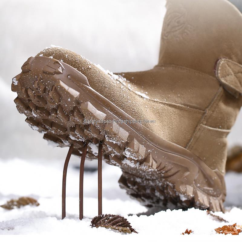 Fashion Wam Plush Snow Boots With Steel Toe Shoes for Man Work Safety Boots Suede Anti-spark Men Safety Shoes Puncture Proof Work Boots