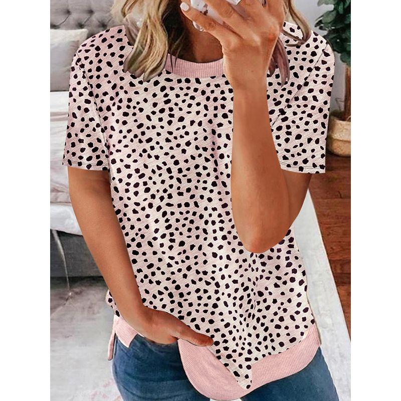 2024 Summer New Arrival Leopard Print Print Short-Sleeved T-shirt Female Fashion Style Fashion Pullover Round Neck Half-Sleeve Top Female