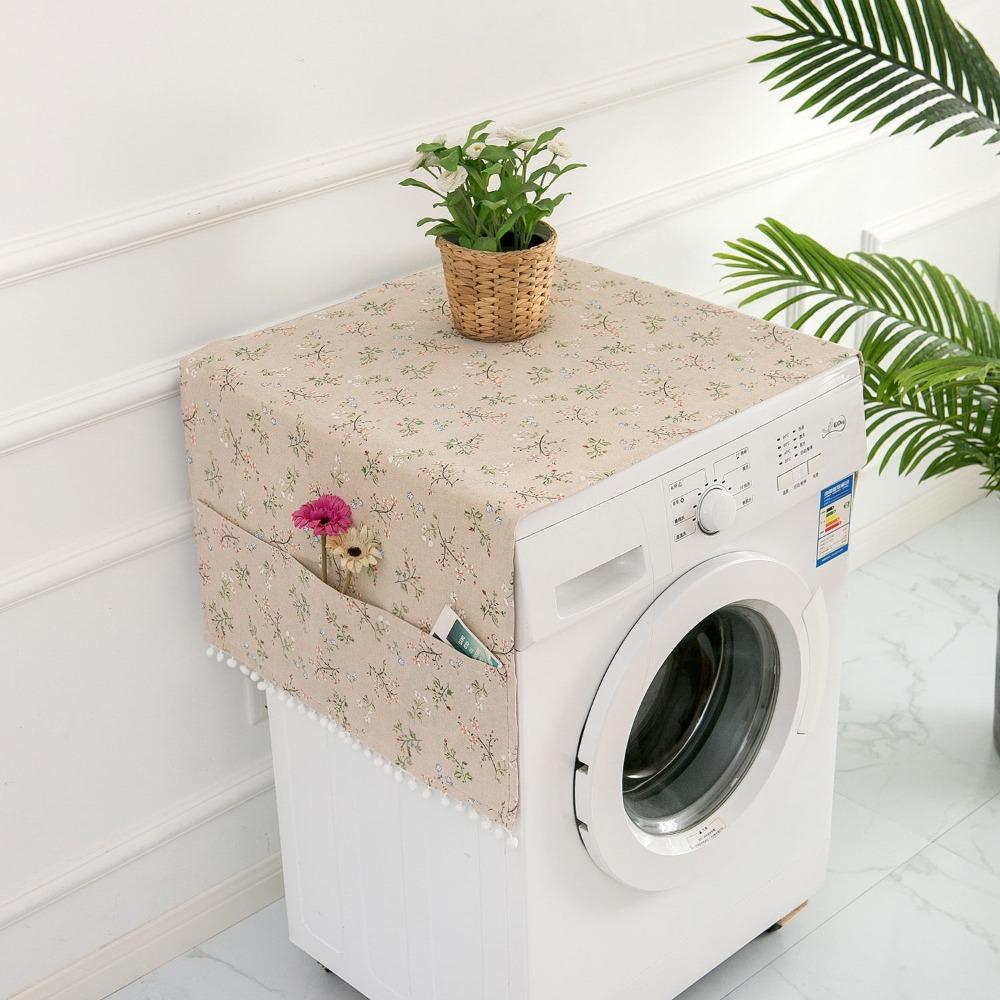 Rustic Style Washing Machine Dustproof Cover Printing with Pocket Dryer Dust Cover Multi-purpose Washable