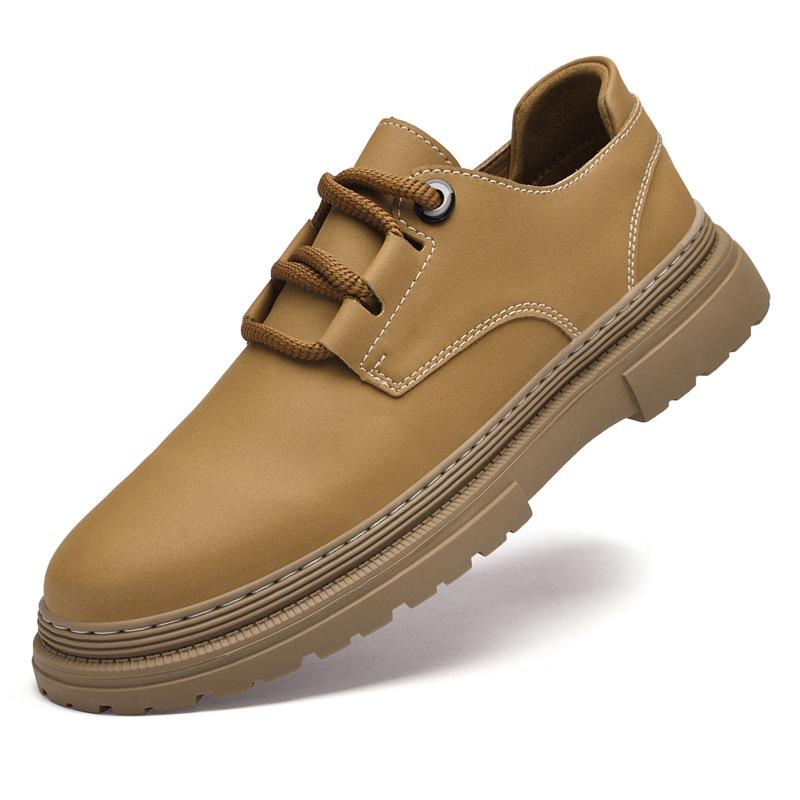 Autumn new tooling style men's low-top cowhide casual platform shoes youth fashion trend outdoor round head leather shoes