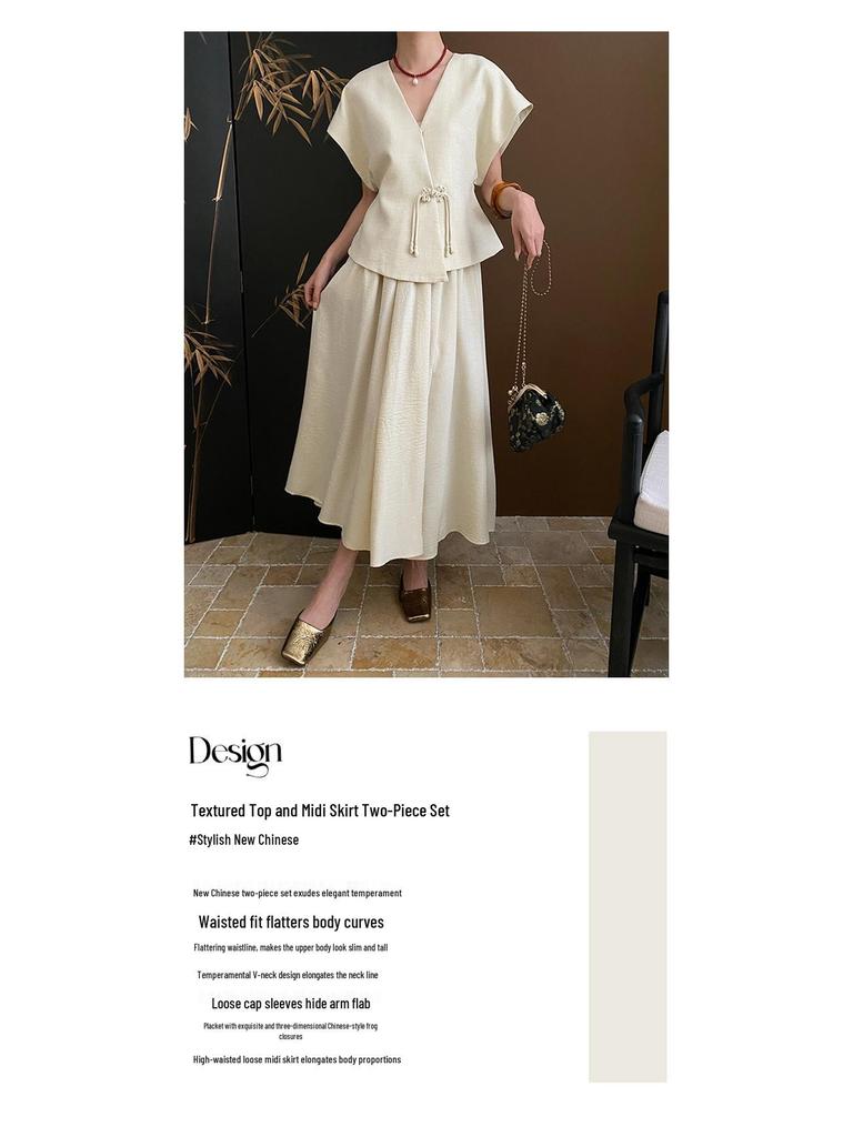 Sinan Tencel Vertical Cut Texture Top & Skirt Set SN5633 - Modern Chinese Style