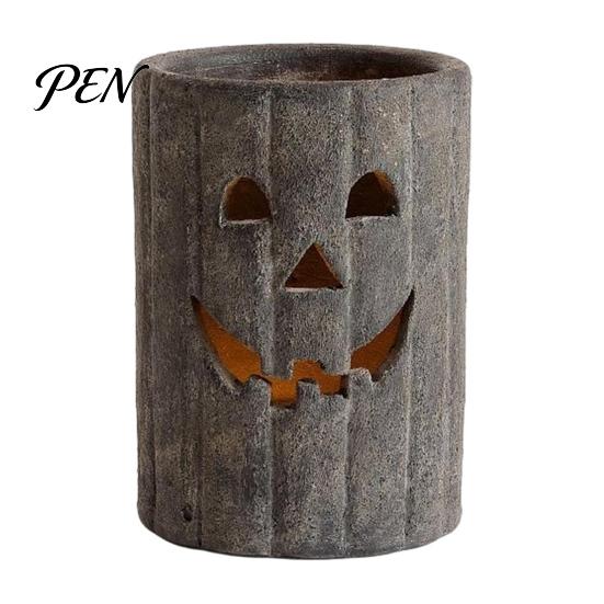 Halloween Gift for Home Decor Pumpkin Candle Holder, Resin Hollow Candlestick, Vintage Country Decorative Ghost Table Ornaments Style Lantern Tabletop