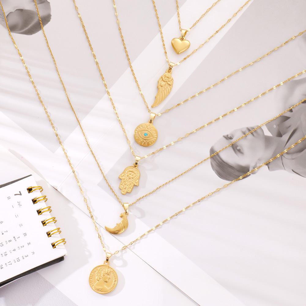 Unisexový evropský a americký designový přívěsek ve tvaru půlměsíce, zlaté mince a srdce