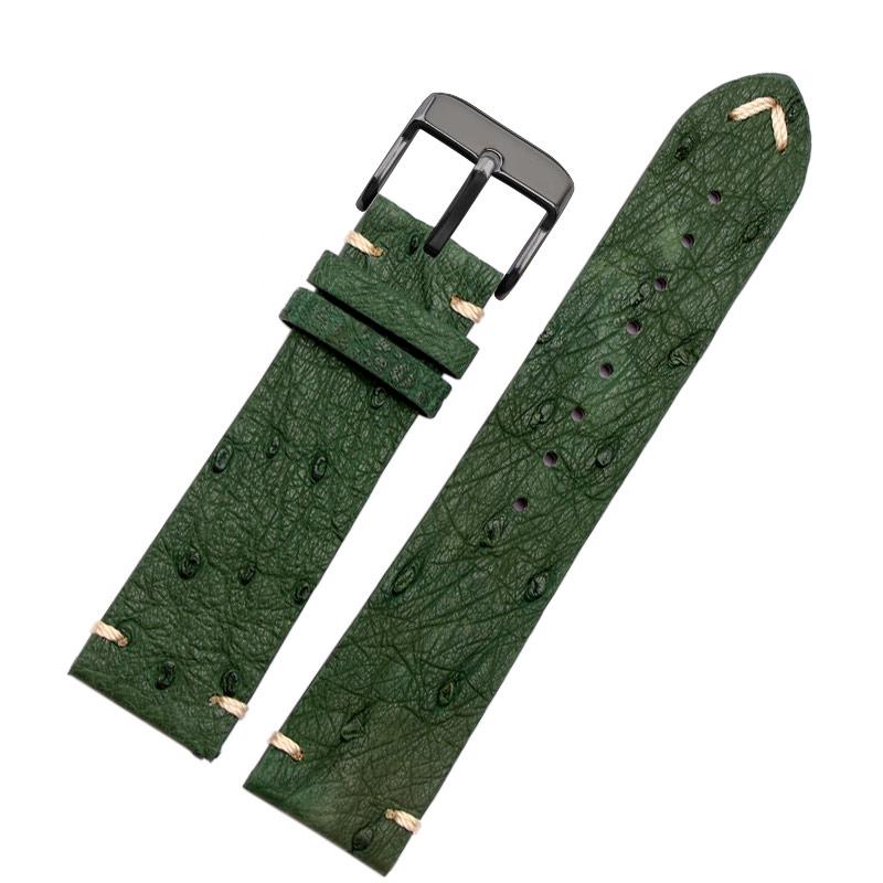 18mm 20mm 22mm Ultra-thin soft handmade ostrich leather black and green for water ghost watch strapsMen's and women's accessori