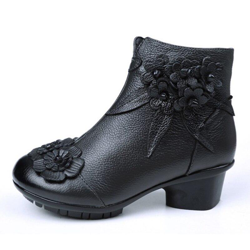 Vintage-Stiefel, echtes Leder, Stiefeletten, neue Winter-Damen, warme Schuhe, weiche, rutschfeste Untersohle