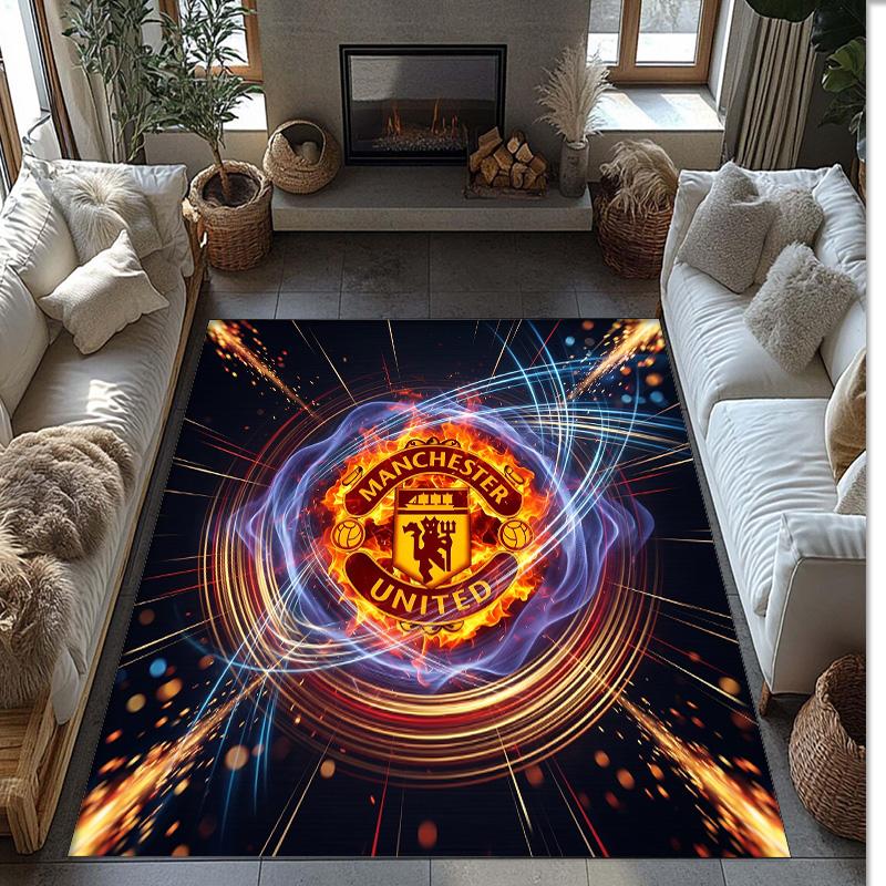 Tappeto in Flanella Stampato Manchester United Antiscivolo Morbido Poliestere Tappeto per Pavimento Tappetino Decorativo per Interni per Camera da Letto Soggiorno Divano