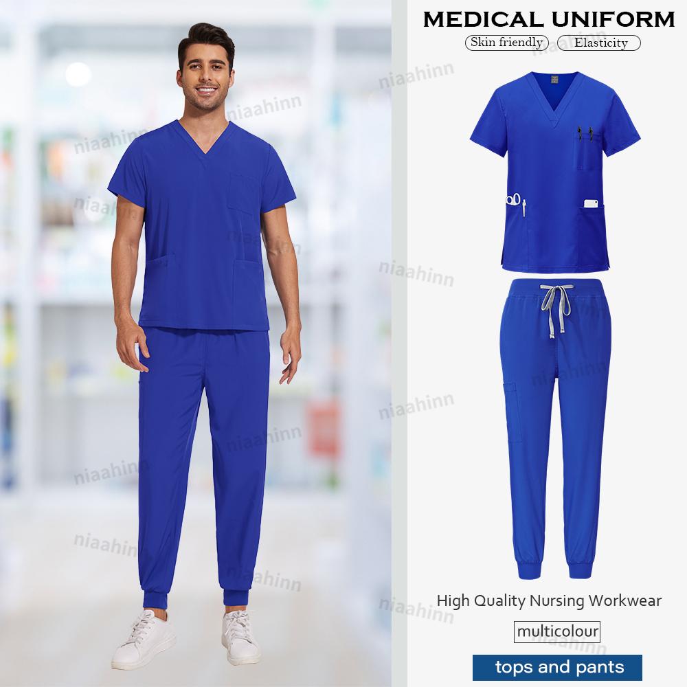 Scrubs Men Women Scrubs Uniforms Medical Jogger Set Nurses Accessories Dental Clinic Pet Grooming Scrub Top Pants Sets