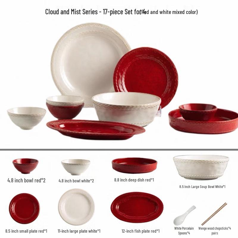 Bumanchun Cloud Mist Underglaze 17-Piece Dinnerware Set