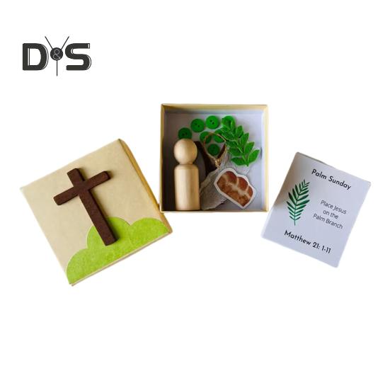 

Страстная неделя коробка DIY Воскресение игра набор для повествования пасхальные истории карты с деревянной фигуркой религиозные украшения для пасхальной корзины наполнители белый