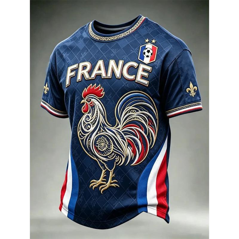France Style T-Shirt Men Women 3D Print Textured Graphic Top Short Sleeve Casual Streetwear Breathable Quick Dry Summer Wear