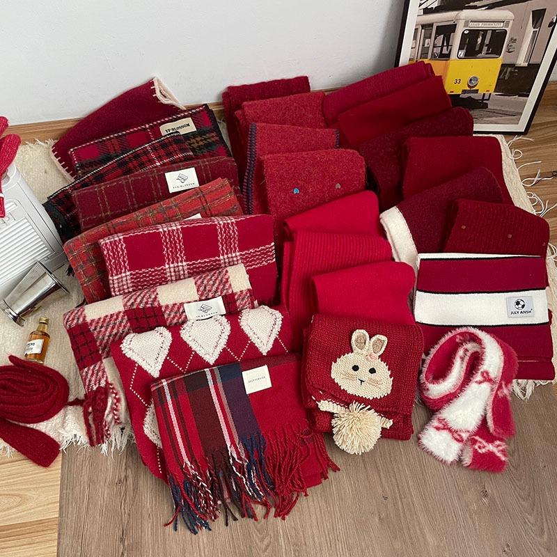 [Dai Green] New atmosphere Christmas red grid soft waxy matching gift scarf high-end style fashion scarf