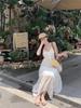 [Original Fabric] Pure Desire Neck Chiffon Dress Women's Summer Seaside Vacation French Halter Skirt White Long