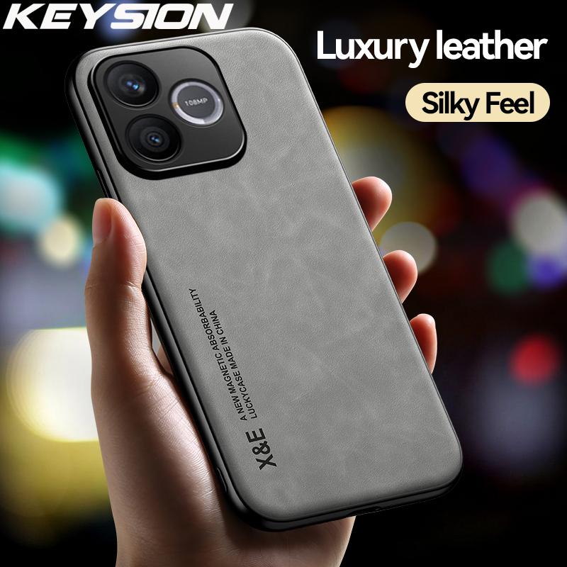 KEYSION Luxury Retro PU Leather Phone Case for HONOR 600 Lite 5G Silicone+PC Shockproof Phone Back Cover for Honor 500 Smart 5G