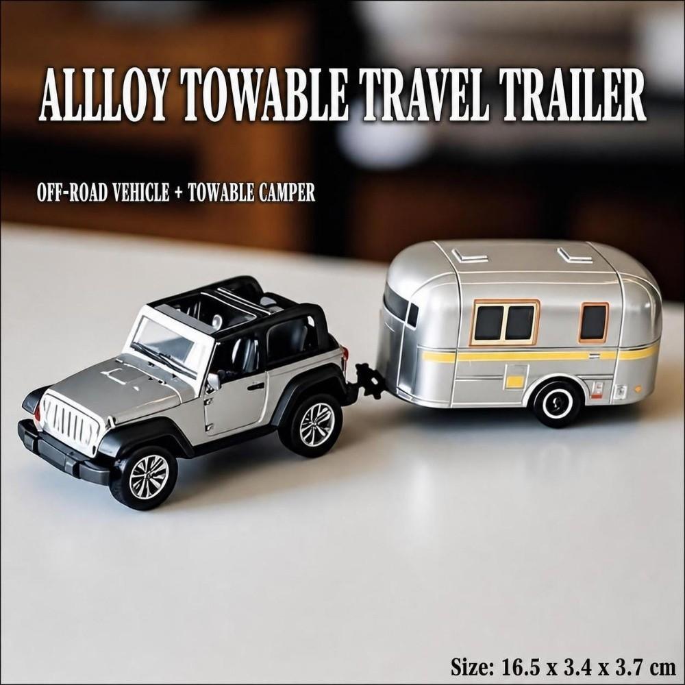 Green Grey Recreational Vehicle Alloy Toy Trailer Classic Pickup Truck Camping Trailer  For Kids