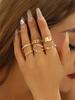 2025 New 6PCS Punk-Style Alloy Electroplated Irregular Exaggerated Flower Ring For Women Elegant Baroque Limited Pearl Ring Jewe